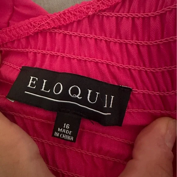 ELOQUII Smocked Bodice One Shoulder Tiered Midi Dress Hot Pink Plus Size 16 - Picture 4 of 5